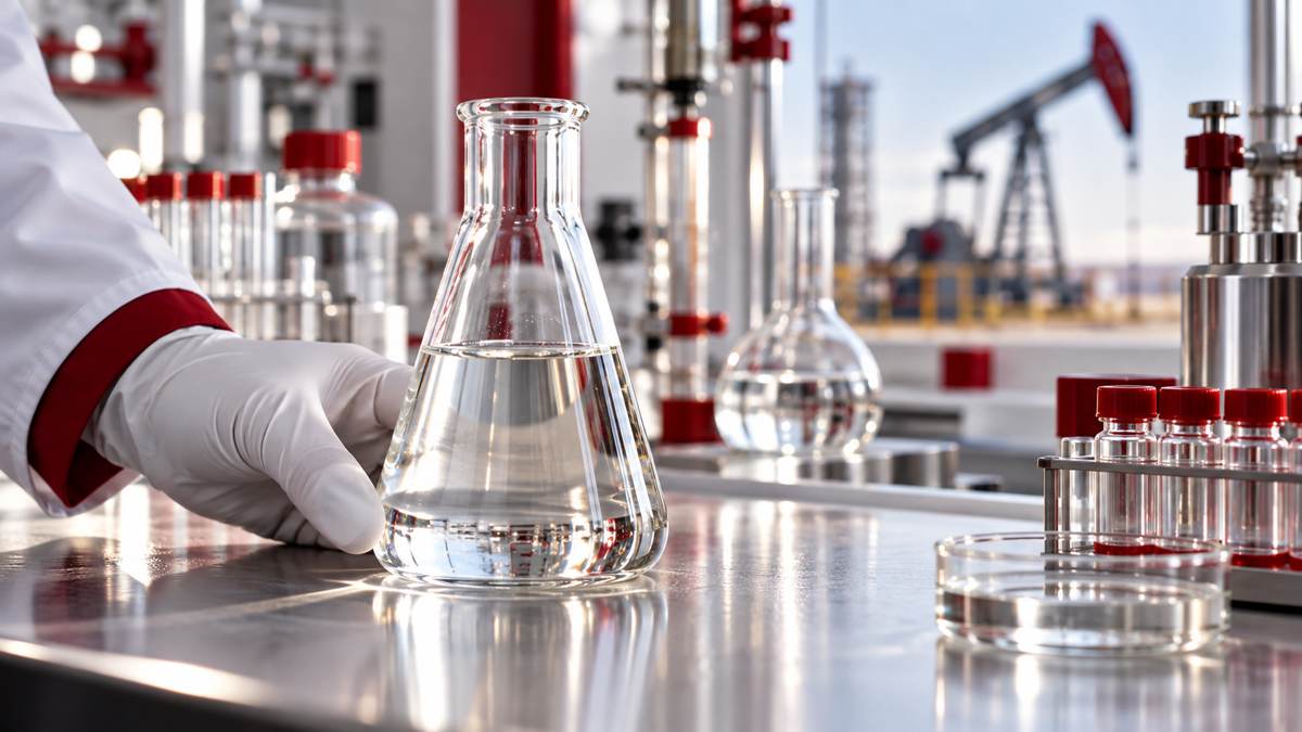 Transparent colloidal silica liquid in a conical laboratory flask